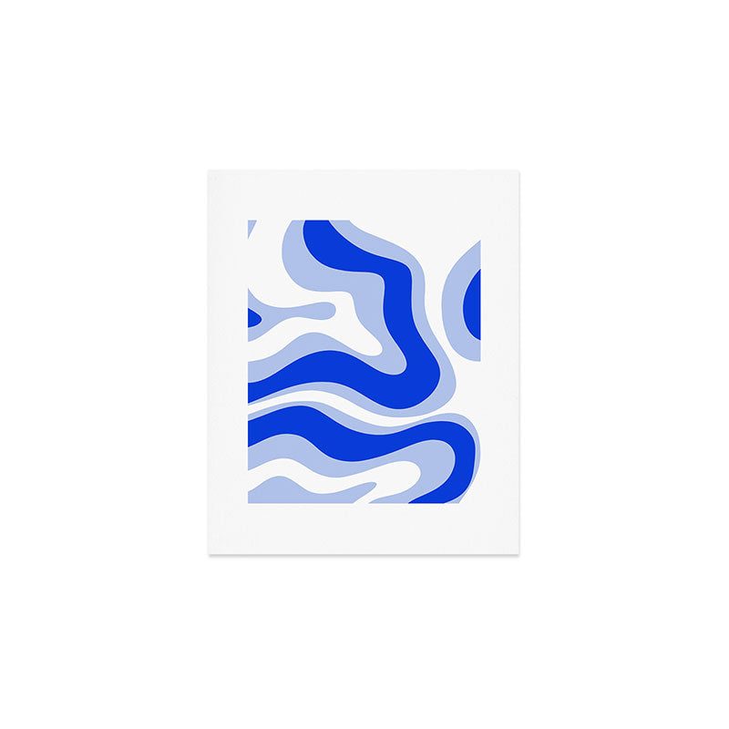 Modern Liquid Swirl Abstract Pattern Square Royal Blue, Light Blue, White Art Print Gallery Image 1