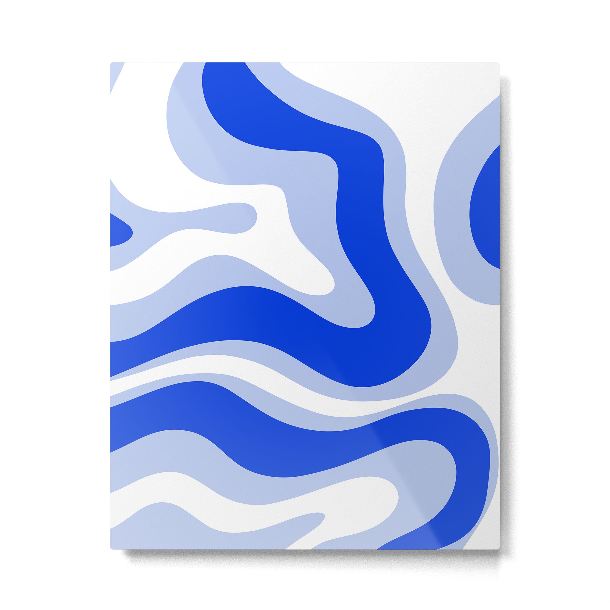 Modern Liquid Swirl Abstract Pattern Square Royal Blue, Light Blue, White Metal Print Gallery Image 6
