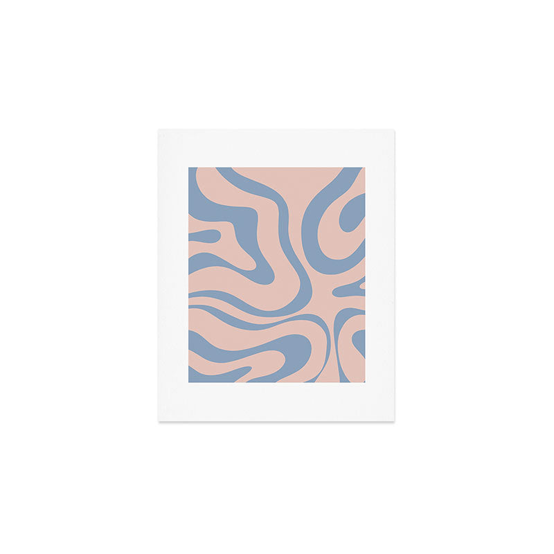 Modern Liquid Swirl Abstract Square in Pastel Blush Pink and Light Blue Art Print Gallery Image 1