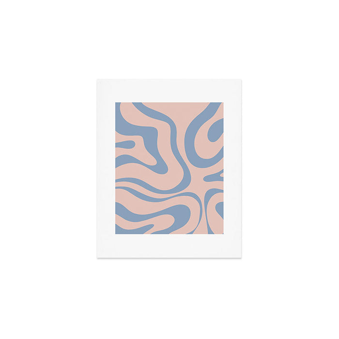 Modern Liquid Swirl Abstract Square in Pastel Blush Pink and Light Blue Art Print Gallery Image 1