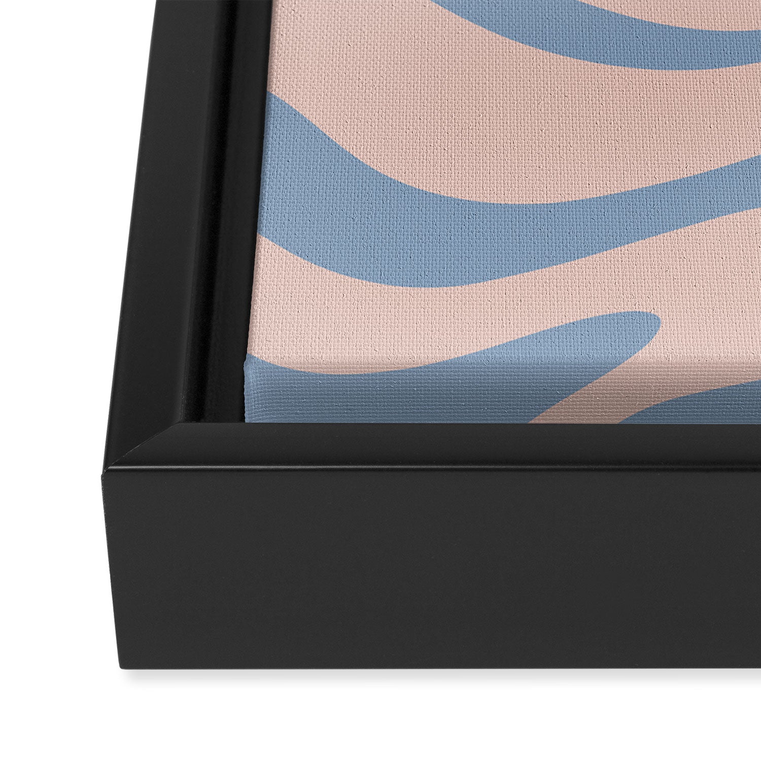 Modern Liquid Swirl Abstract Square in Pastel Blush Pink and Light Blue Framed Canvas Print Gallery Image 3
