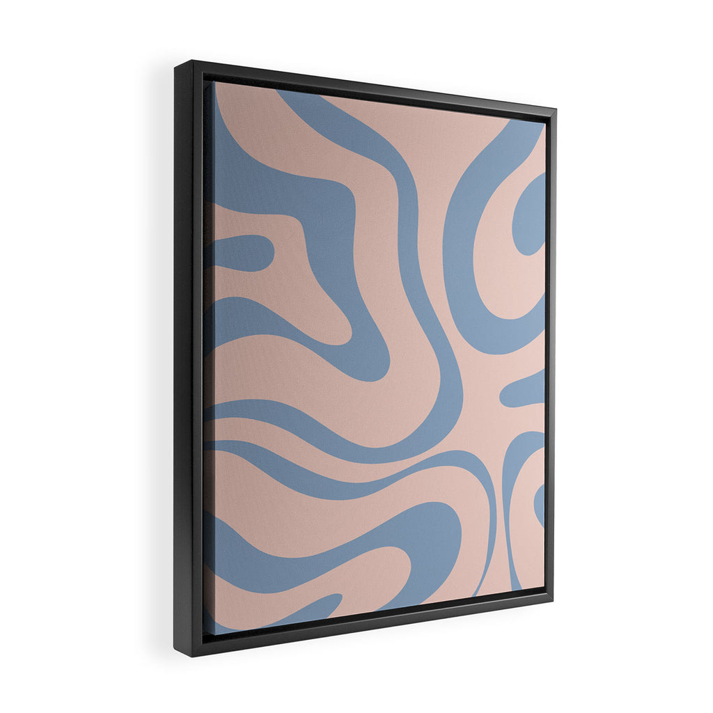 Modern Liquid Swirl Abstract Square in Pastel Blush Pink and Light Blue Framed Canvas Print Gallery Image 2