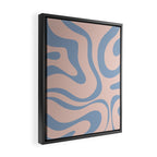 Modern Liquid Swirl Abstract Square in Pastel Blush Pink and Light Blue Framed Canvas Print Gallery Image 2