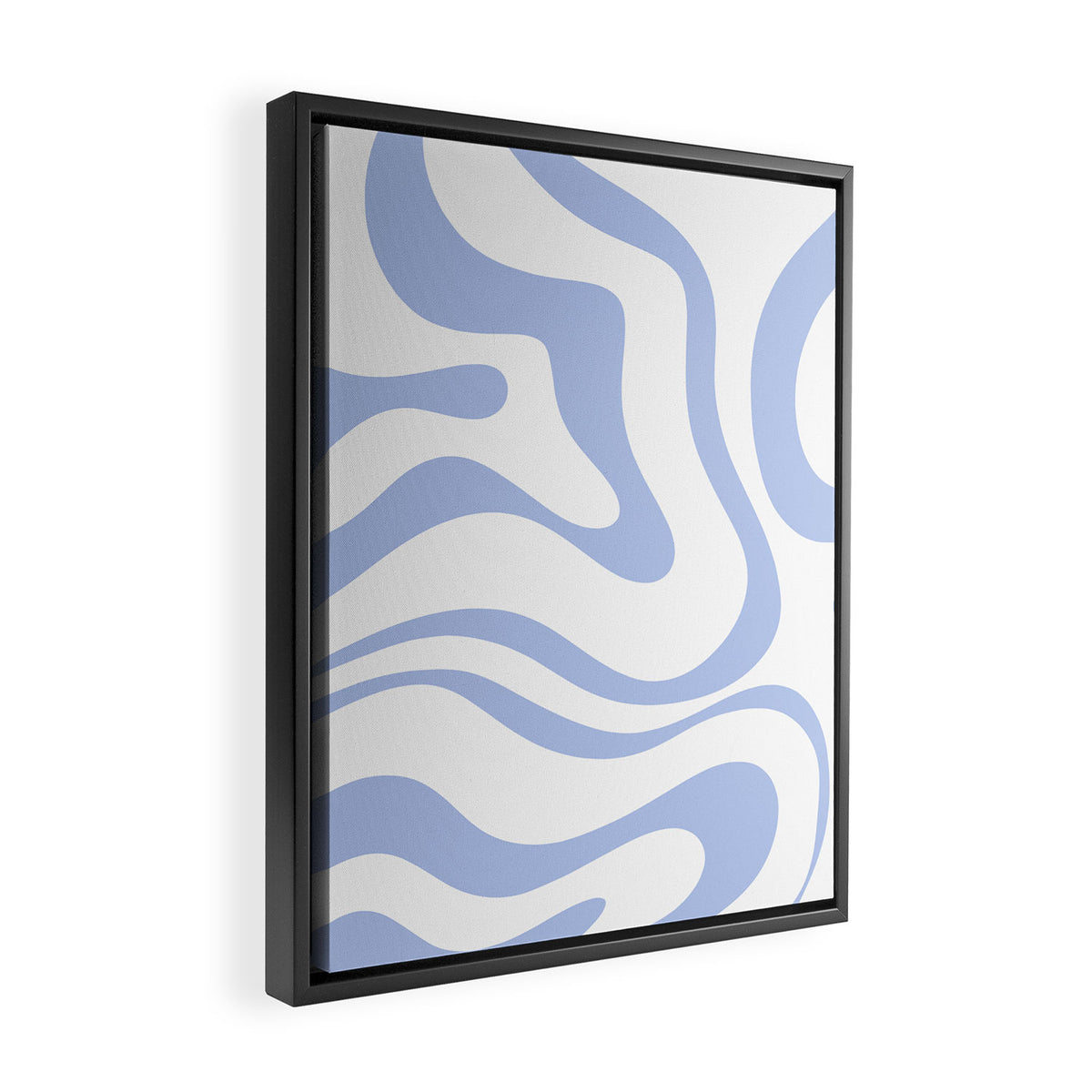 Modern Liquid Swirl Abstract Square in White and Light Blue Periwinkle  Framed Canvas Print Gallery Image 2
