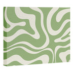 Modern Liquid Swirl Abstract Pattern in Light Sage Green and Cream Canvas Print Gallery Image 3