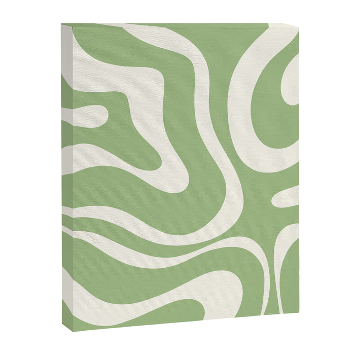 Modern Liquid Swirl Abstract Pattern in Light Sage Green and Cream Canvas Print Gallery Image 1