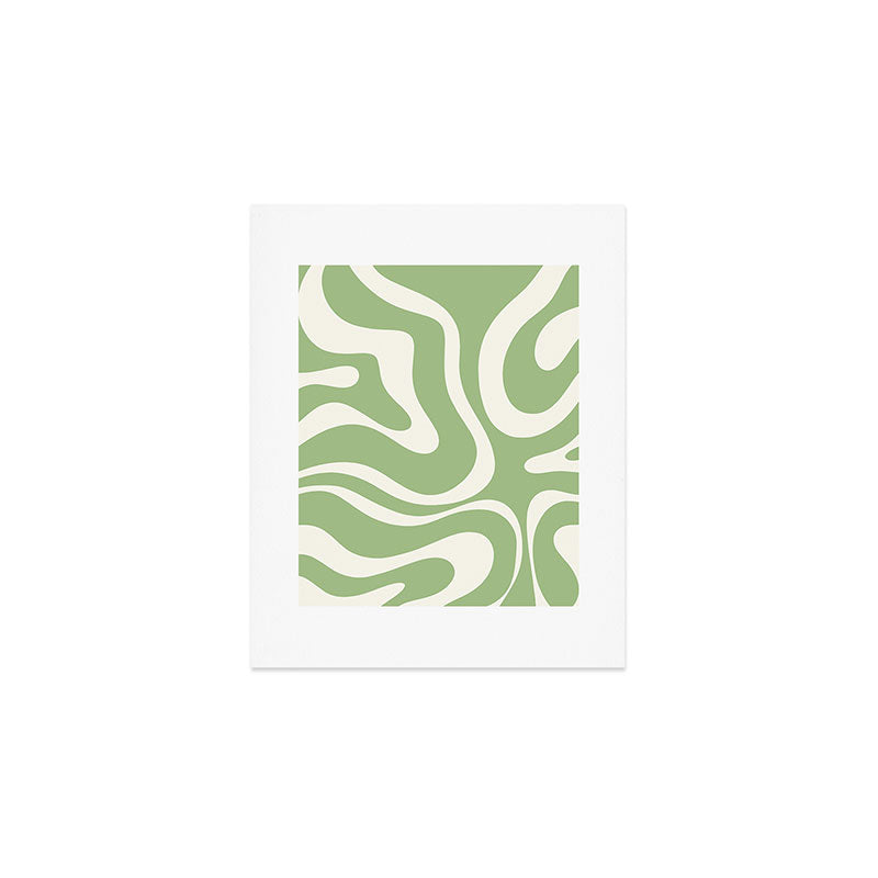 Modern Liquid Swirl Abstract Pattern in Light Sage Green and Cream Art Print Gallery Image 1
