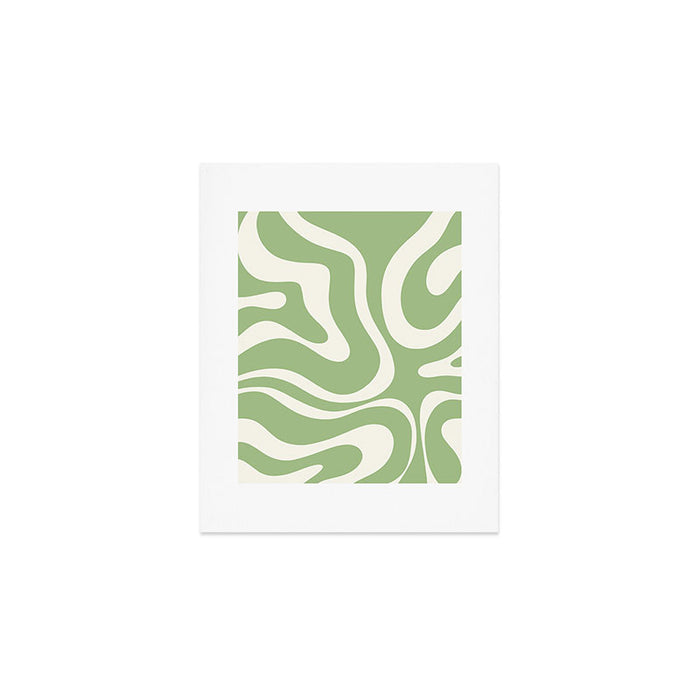 Modern Liquid Swirl Abstract Pattern in Light Sage Green and Cream Art Print Gallery Image 1