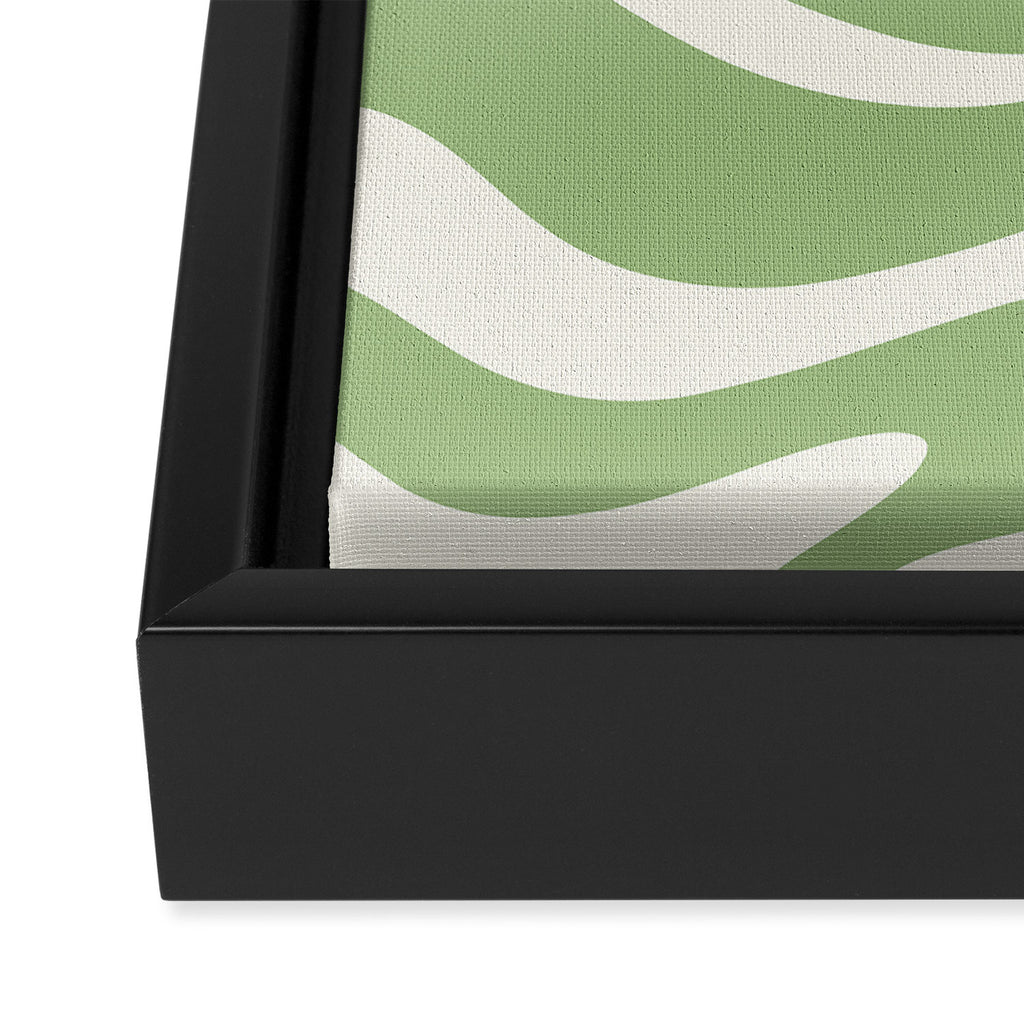 Modern Liquid Swirl Abstract Pattern in Light Sage Green and Cream Framed Canvas Print Gallery Image 3