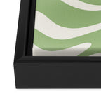 Modern Liquid Swirl Abstract Pattern in Light Sage Green and Cream Framed Canvas Print Gallery Image 3