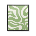Modern Liquid Swirl Abstract Pattern in Light Sage Green and Cream Framed Canvas Print Gallery Image 8