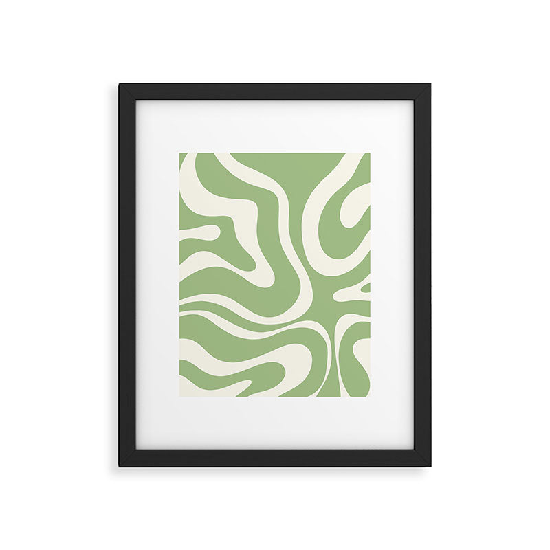 Modern Liquid Swirl Abstract Pattern in Light Sage Green and Cream Framed Art Print Gallery Image 6