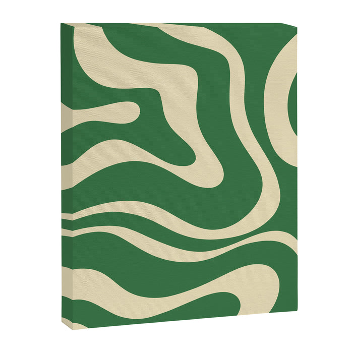 Modern Retro Liquid Swirl Abstract Forest Green and Cream Canvas Print Gallery Image 1
