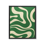 Modern Retro Liquid Swirl Abstract Forest Green and Cream Framed Canvas Print Gallery Image 8