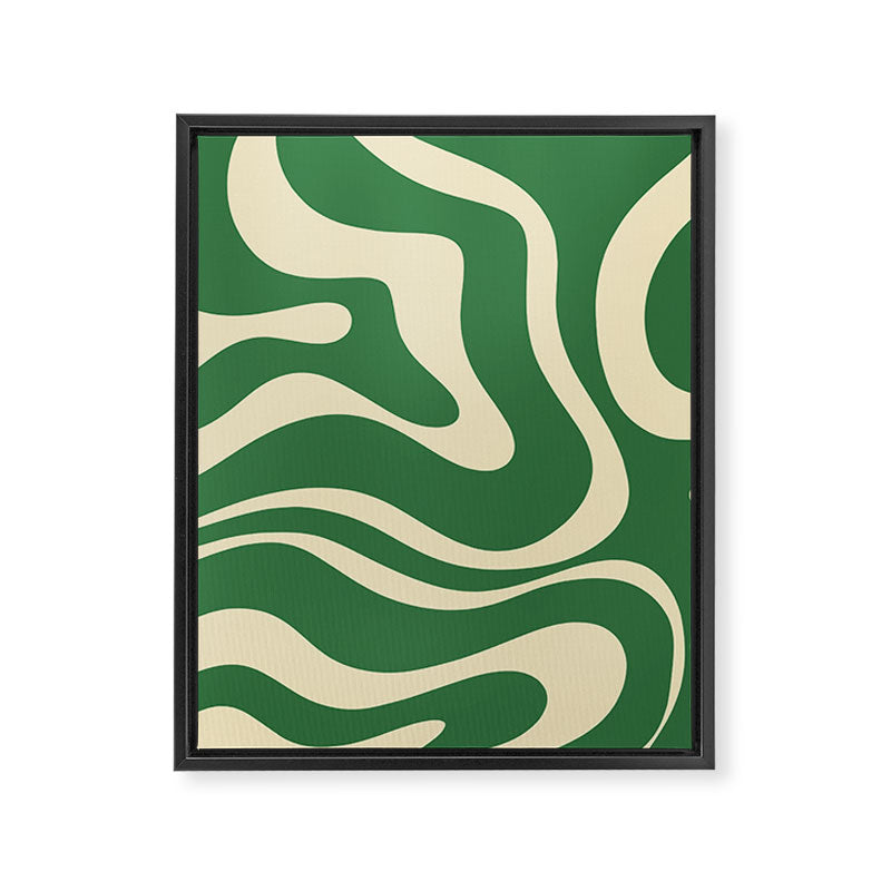 Modern Retro Liquid Swirl Abstract Forest Green and Cream Framed Canvas Print Gallery Image 8