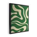 Modern Retro Liquid Swirl Abstract Forest Green and Cream Framed Canvas Print Gallery Image 2