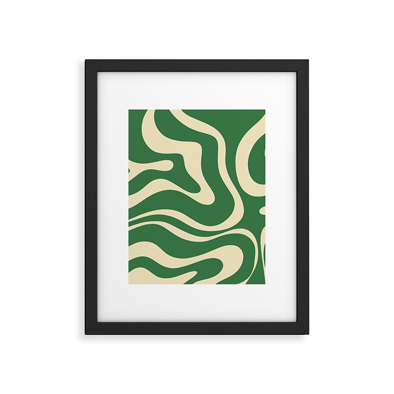 Modern Retro Liquid Swirl Abstract Forest Green and Cream Framed Art Print Gallery Image 6