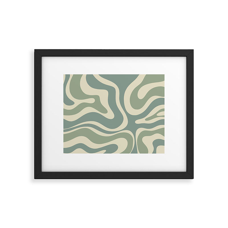 Modern Retro Liquid Swirl Abstract in Eucalyptus Green Framed Art Print Gallery Image 5