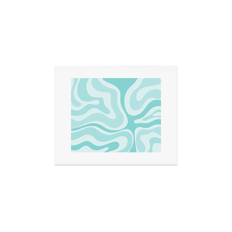 Modern Retro Liquid Swirl Abstract in Light Aqua Teal Blue Art Print Gallery Image 1