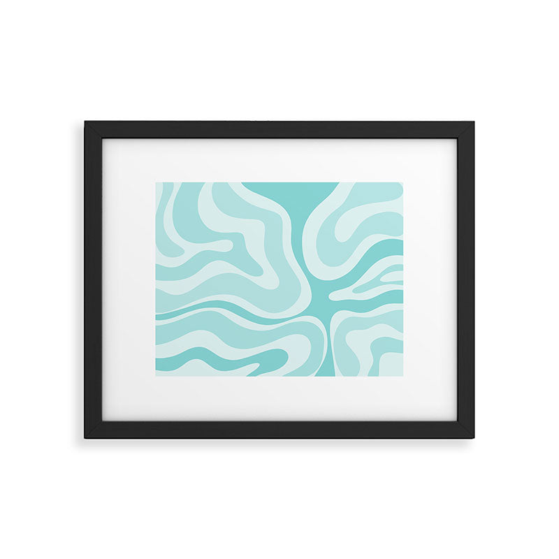 Modern Retro Liquid Swirl Abstract in Light Aqua Teal Blue Framed Art Print Gallery Image 5