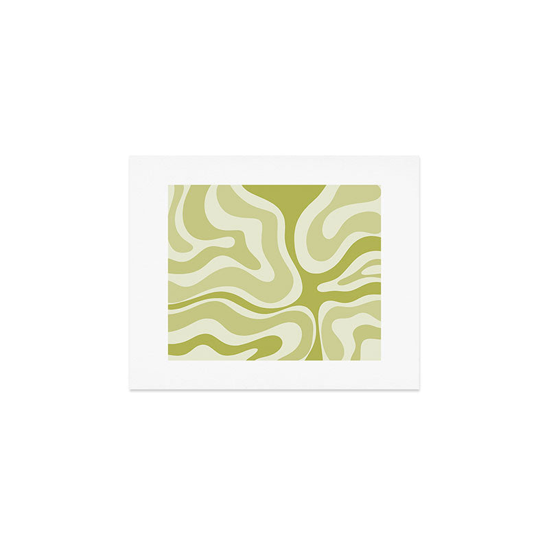 Modern Retro Liquid Swirl Abstract in Light Lime Avocado Green Tones Art Print Gallery Image 1