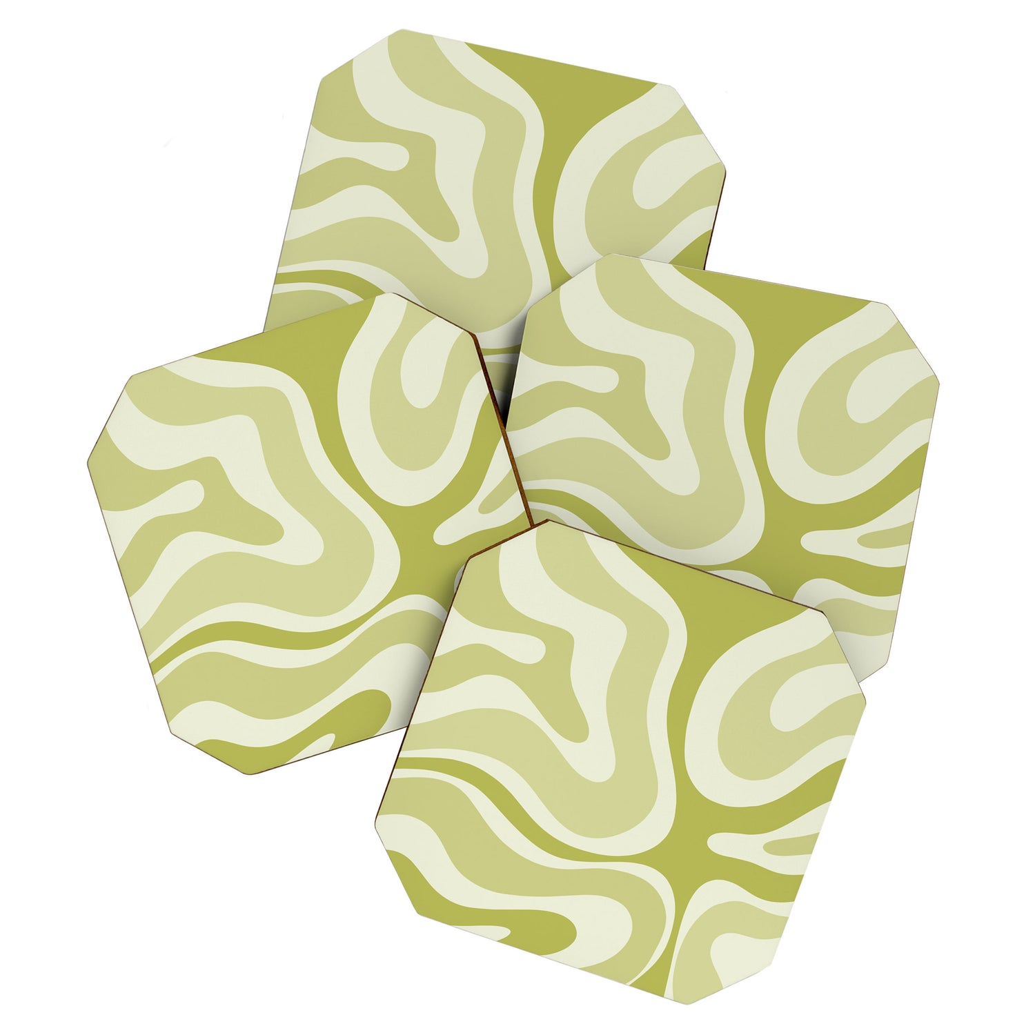 Modern Retro Liquid Swirl Abstract in Light Lime Avocado Green Tones Coaster Gallery Image 1