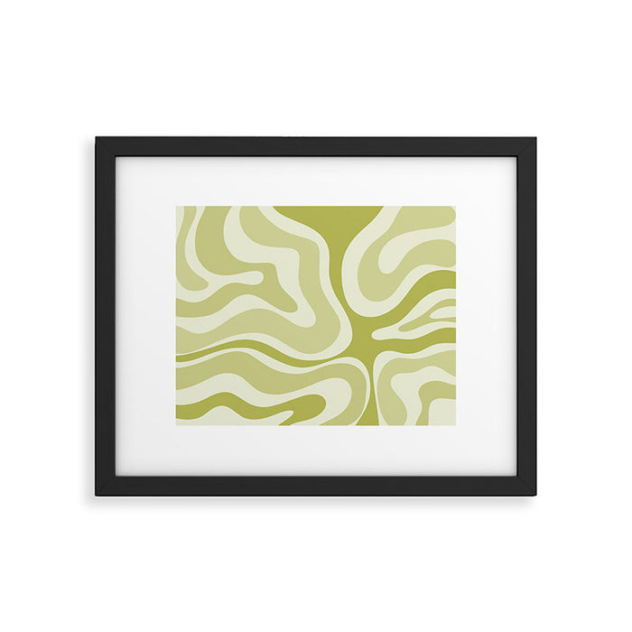 Modern Retro Liquid Swirl Abstract in Light Lime Avocado Green Tones Framed Art Print Gallery Image 1