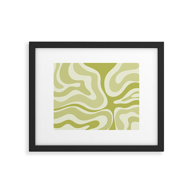 Modern Retro Liquid Swirl Abstract in Light Lime Avocado Green Tones Framed Art Print Gallery Image 5