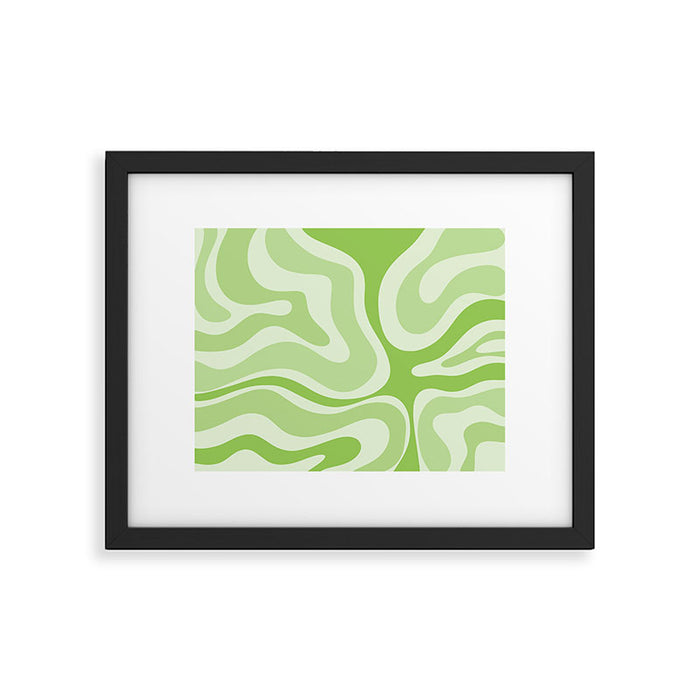 Modern Retro Liquid Swirl Abstract in Light Lime Green Framed Art Print Gallery Image 1