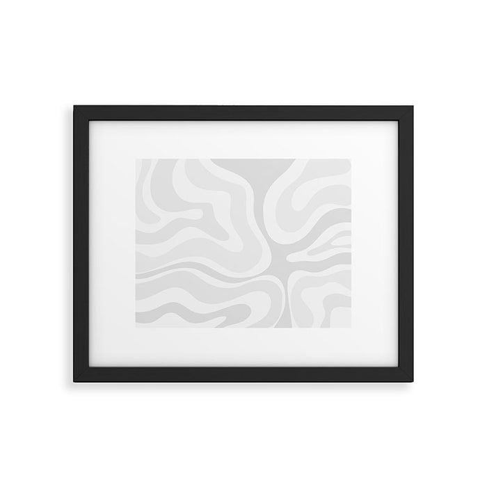 Modern Retro Liquid Swirl Abstract in Pale Grey Framed Art Print Gallery Image 1