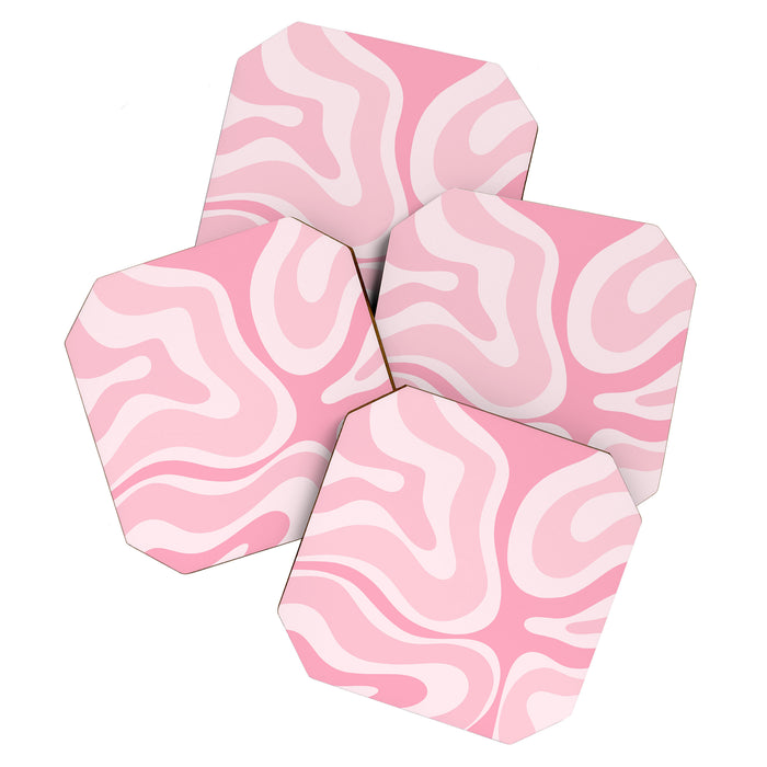 Modern Retro Liquid Swirl Abstract in Pretty Pastel Pink Coaster Gallery Image 1