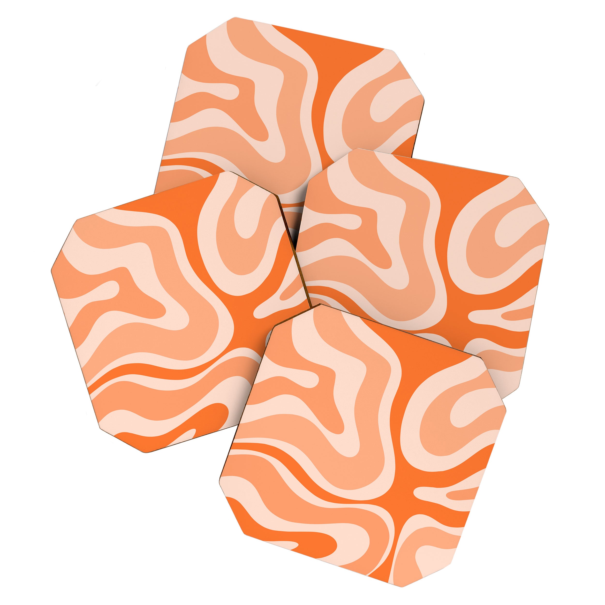 Modern Retro Liquid Swirl Abstract in Tangerine Orange Coaster Gallery Image 1