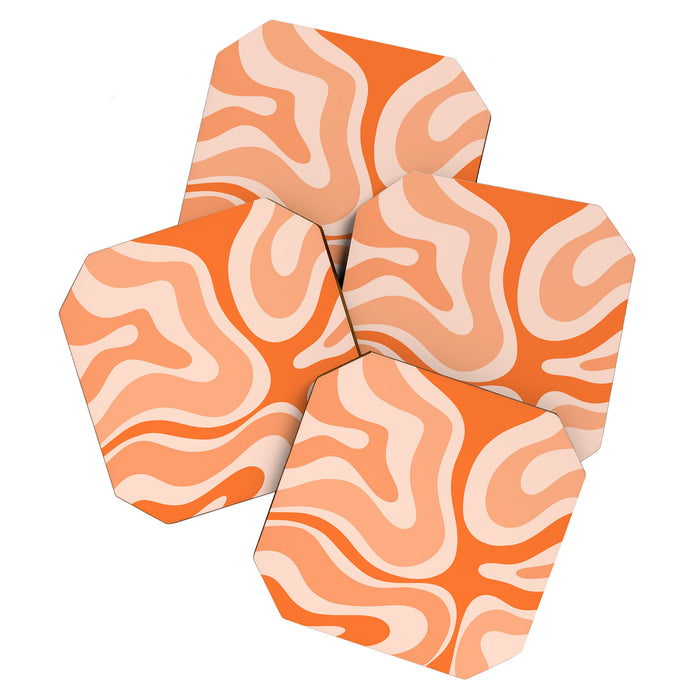 Modern Retro Liquid Swirl Abstract in Tangerine Orange Coaster Gallery Image 1
