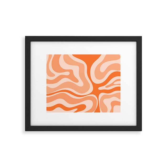 Modern Retro Liquid Swirl Abstract in Tangerine Orange Framed Art Print Gallery Image 1