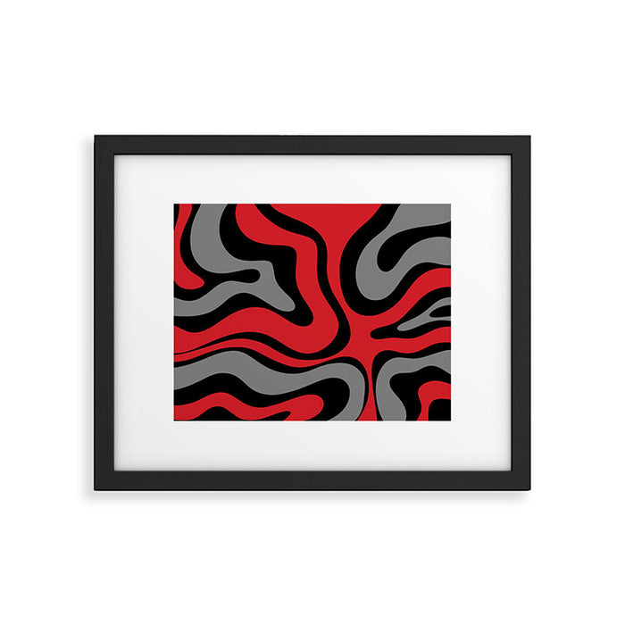 Modern Retro Liquid Swirl Abstract Pattern Black Red Gray Framed Art Print Gallery Image 1