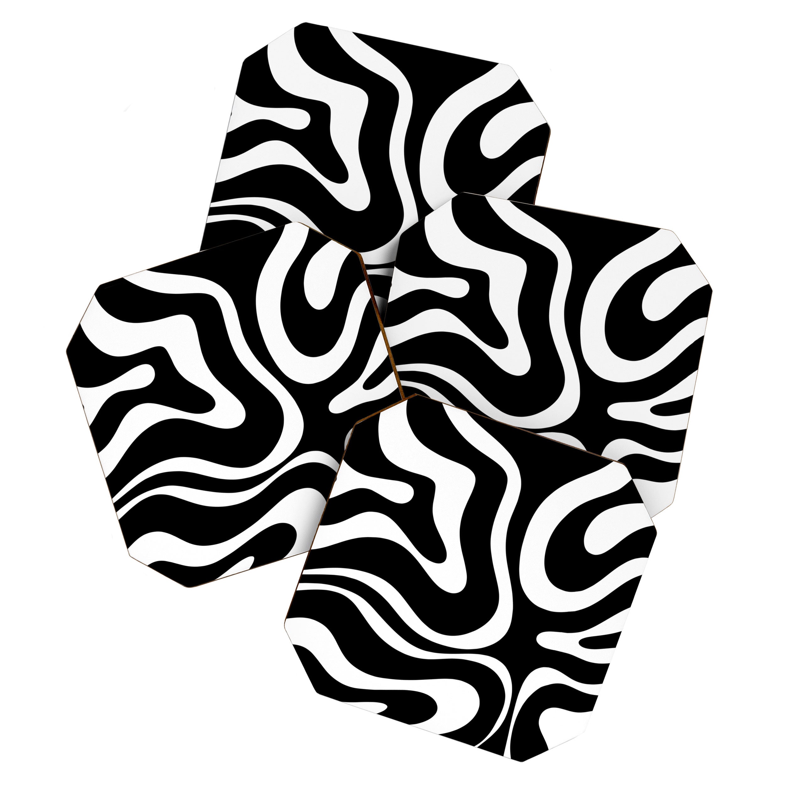 Modern Retro Liquid Swirl Abstract Pattern in Black and White Coaster Gallery Image 1