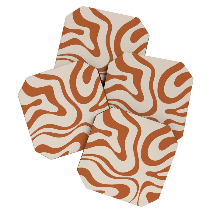 Modern Retro Liquid Swirl Abstract Pattern in Clay and Putty Coaster Gallery Image 1