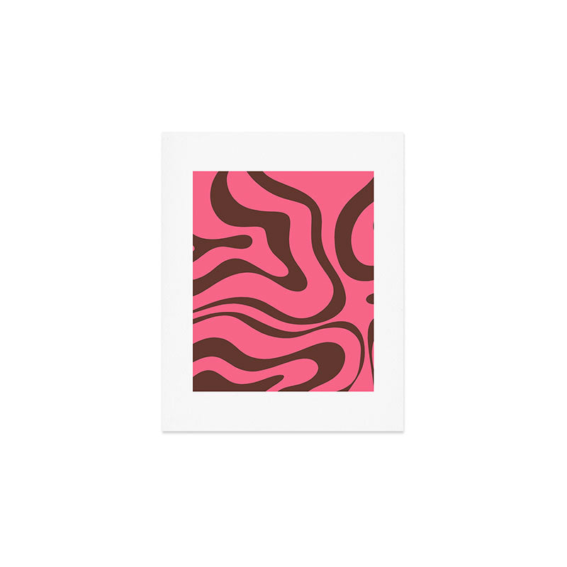 Modern Retro Liquid Swirl Abstract Pattern in Eclectic Pink and Brown Art Print Gallery Image 1