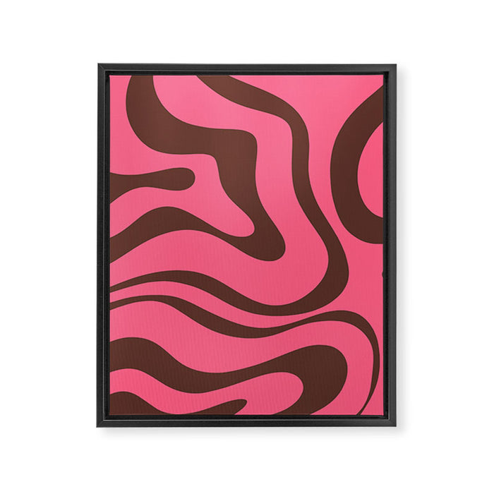 Modern Retro Liquid Swirl Abstract Pattern in Eclectic Pink and Brown Framed Canvas Print Gallery Image 1