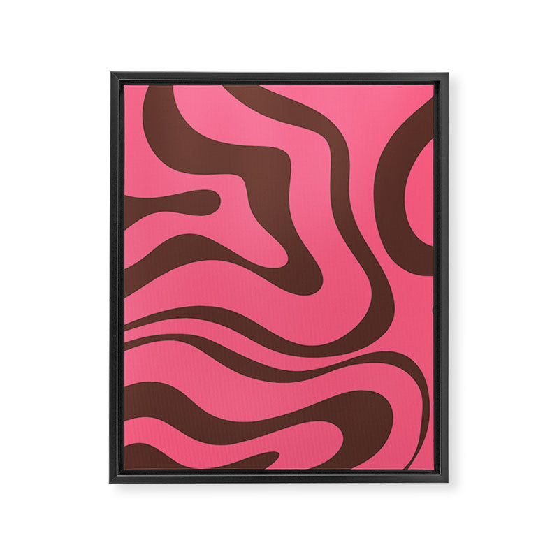 Modern Retro Liquid Swirl Abstract Pattern in Eclectic Pink and Brown Framed Canvas Print Gallery Image 8