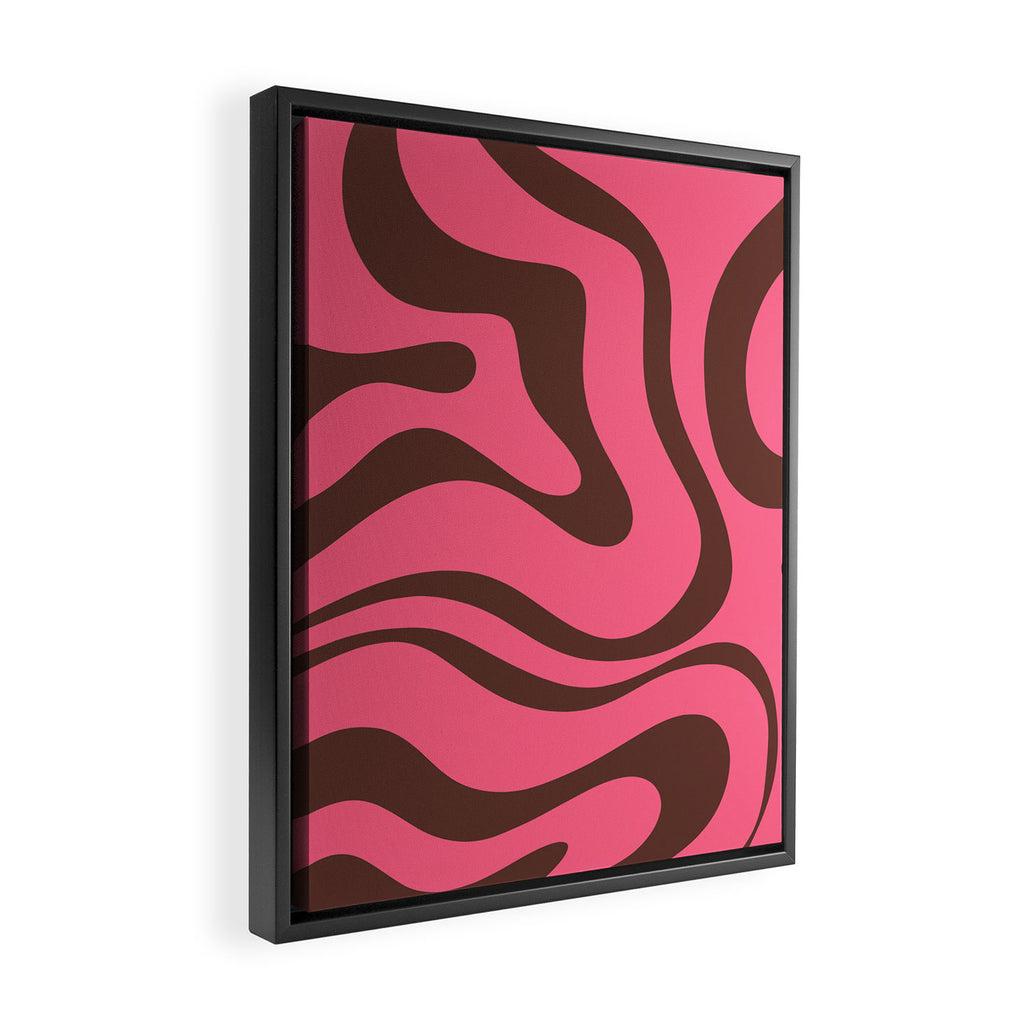 Modern Retro Liquid Swirl Abstract Pattern in Eclectic Pink and Brown Framed Canvas Print Gallery Image 2
