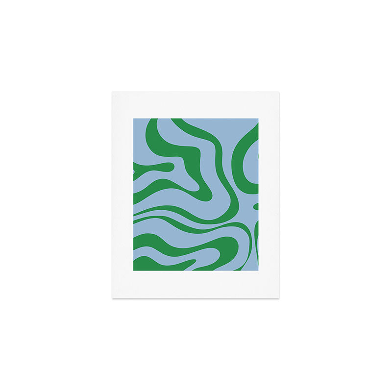 Modern Retro Liquid Swirl Abstract Pattern in Green and Light Blue Art Print Gallery Image 1