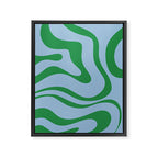 Modern Retro Liquid Swirl Abstract Pattern in Green and Light Blue Framed Canvas Print Gallery Image 8