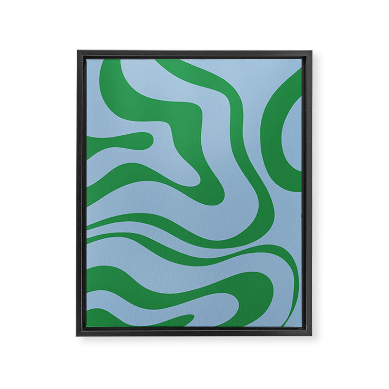 Modern Retro Liquid Swirl Abstract Pattern in Green and Light Blue Framed Canvas Print Gallery Image 8