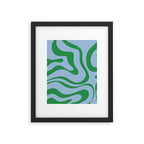 Modern Retro Liquid Swirl Abstract Pattern in Green and Light Blue Framed Art Print Gallery Image 6