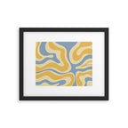 Modern Retro Liquid Swirl Abstract Pattern in Light Blue and Mustard Yellow Framed Art Print Gallery Image 5