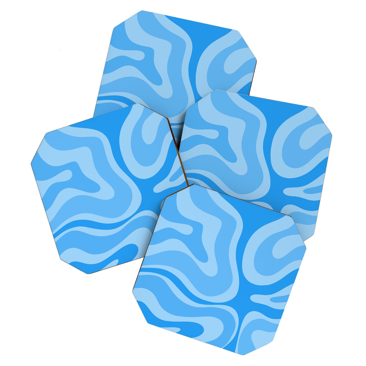 Modern Retro Liquid Swirl Abstract Pattern in Light Blue and Sky Blue Coaster Gallery Image 1