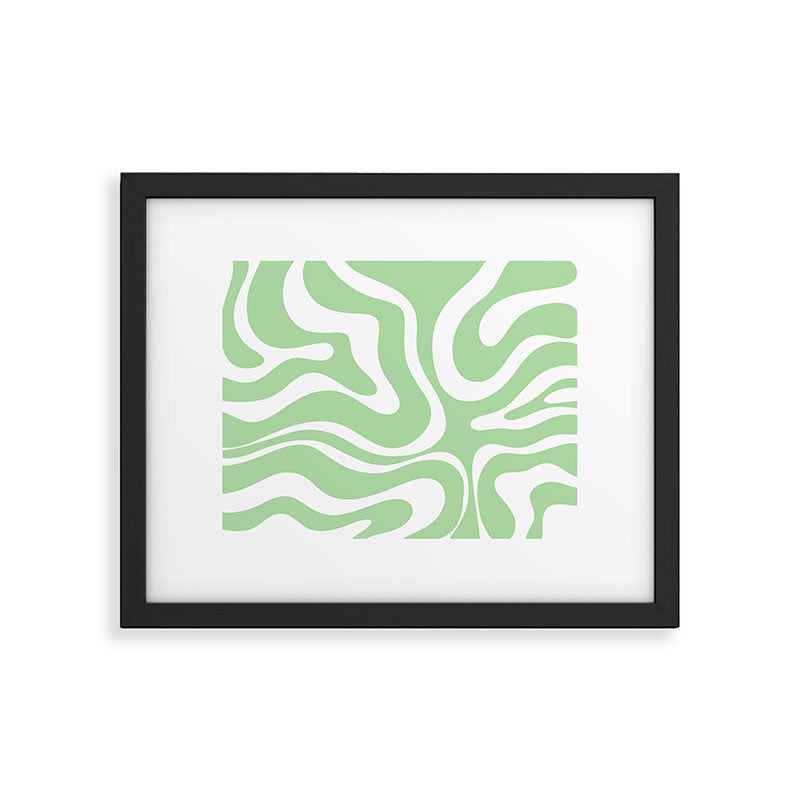 Modern Retro Liquid Swirl Abstract Pattern in Light Matcha Tea Green and White Framed Art Print Gallery Image 5