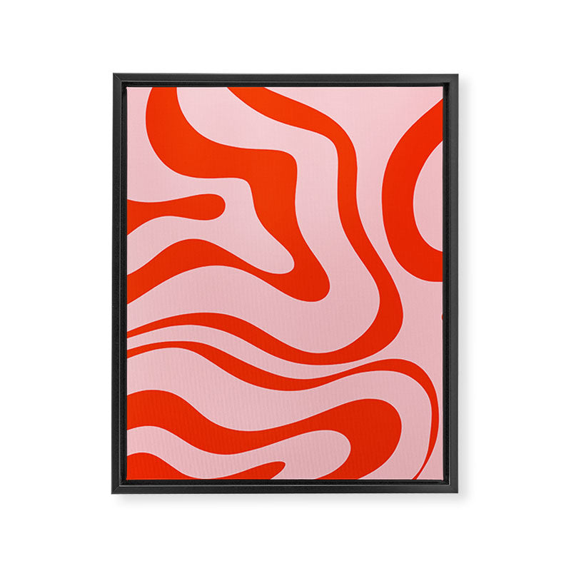 Modern Retro Liquid Swirl Abstract Pattern in Light Pink and Red Orange Framed Canvas Print Gallery Image 8
