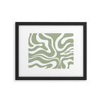 Modern Retro Liquid Swirl Abstract Pattern in Muted Sage Green and White Framed Art Print Gallery Image 5